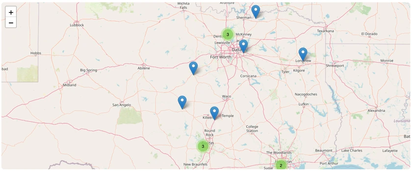 Miniature Donkeys in Texas map