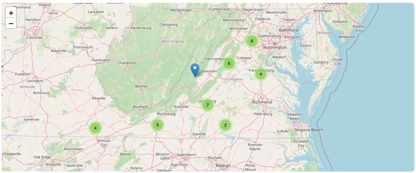Highland Cattle in Virginia map