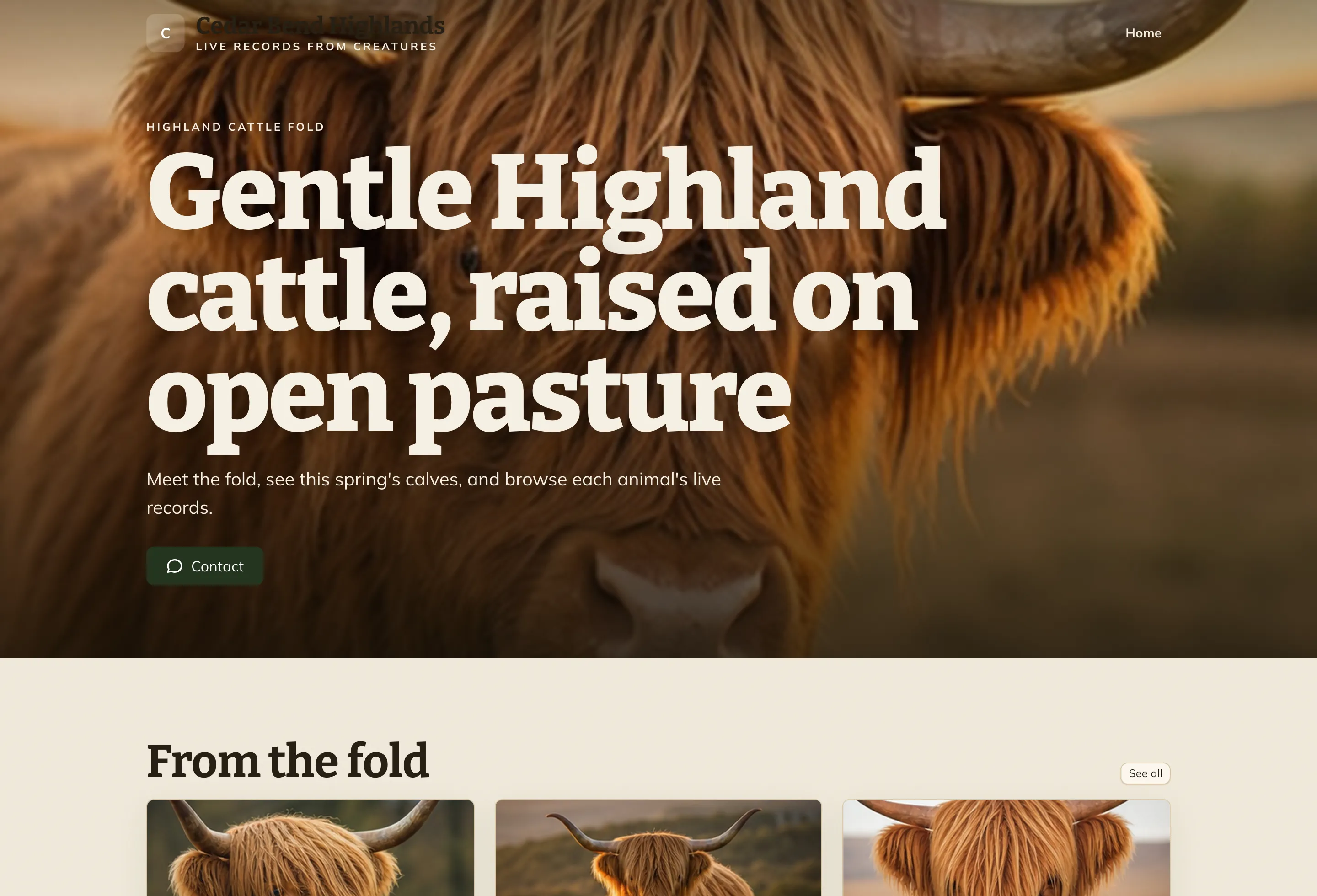 A published Creatures website for a Highland cattle program